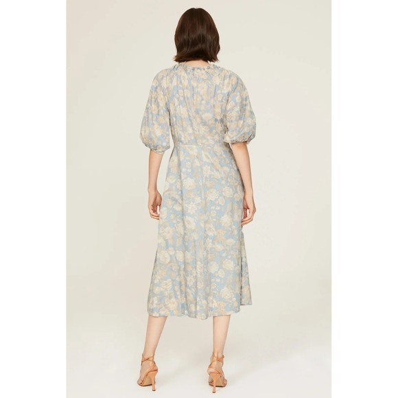 Rebecca Taylor Dress Womens 6 Floral Button Front Midi Puff Sleeve Boho‎ Chic - Picture 4 of 10